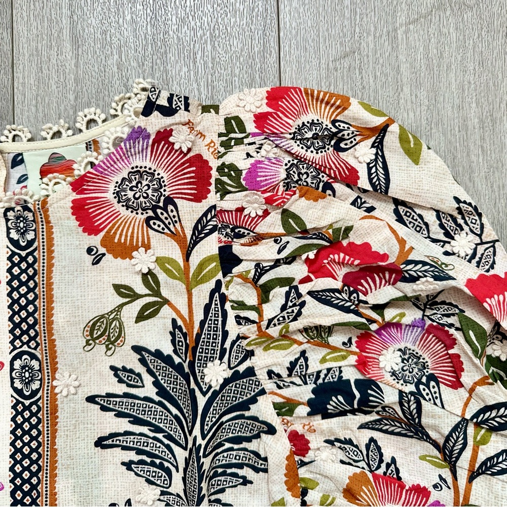 FARM Rio Cream romantic garden blouse with Red, Orange, Green & Black Floral Pri - Picture 13 of 14